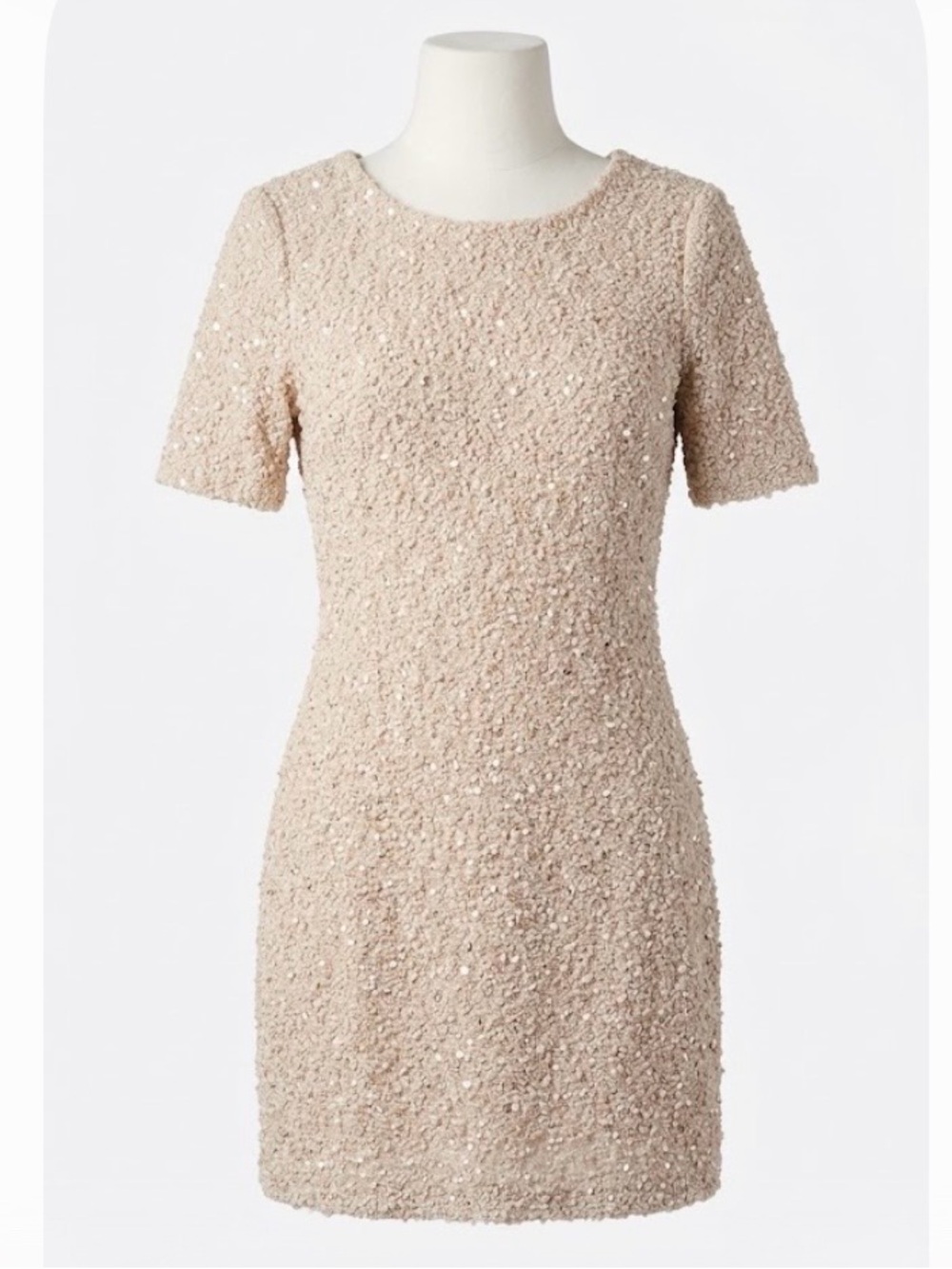 Forever 21 Beige Textured Sequin Shift Mini Dress Short Sleeve Women’s XS